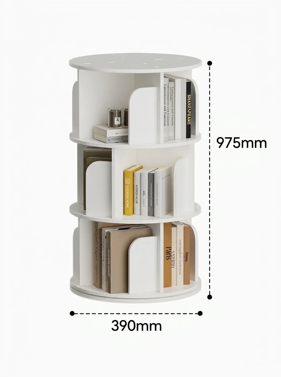 Solid Wood 360-Degree Rotating Corner Bookshelf with 8 Shelves Modern Freestanding Design for Apartment Use