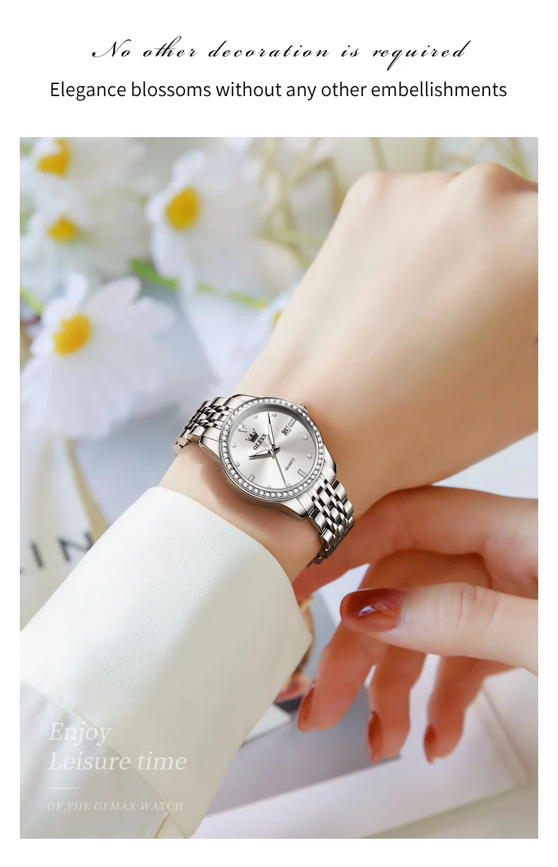 OLEVS 3625 Couple Women and Men Watches Fashionable Style Stainless Steel Material Luminous Hands Simple Dial Design Wrist Watch