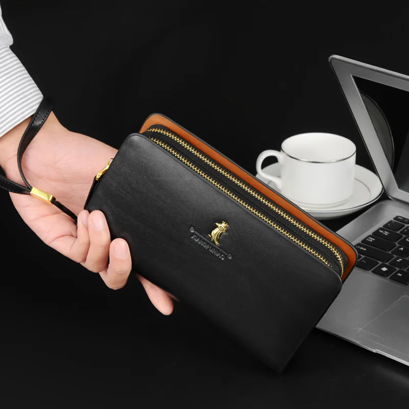 US$31.14-Luxury Wallet Men Clutch Bag Double Zippers Long Wallet