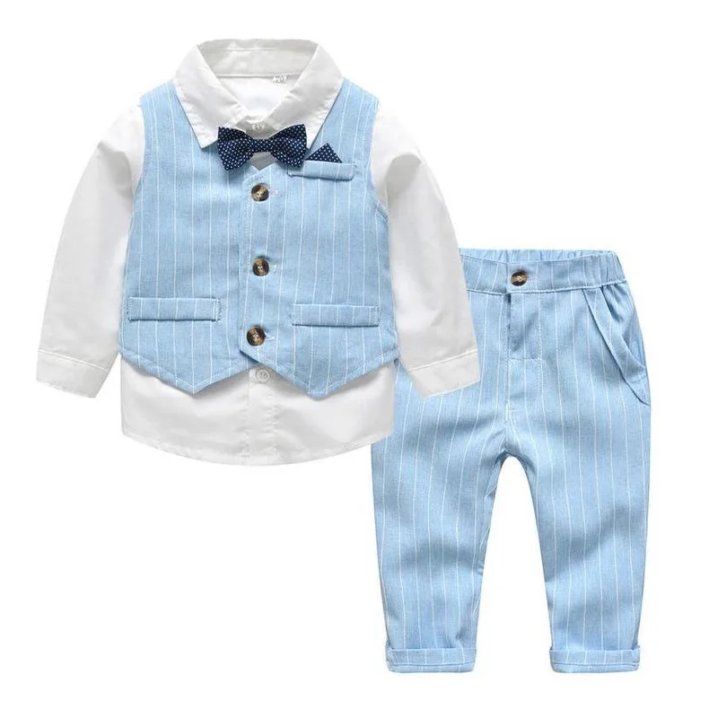 Light blue Baby Blue boys pinstripe vest 4 piece set formal suit