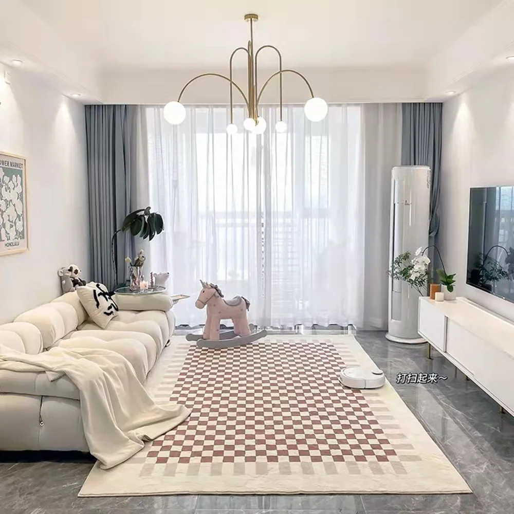 French Style Plaid Checkerboard Checkered 10x10 Size Vintage Print Center Living Room Carpet