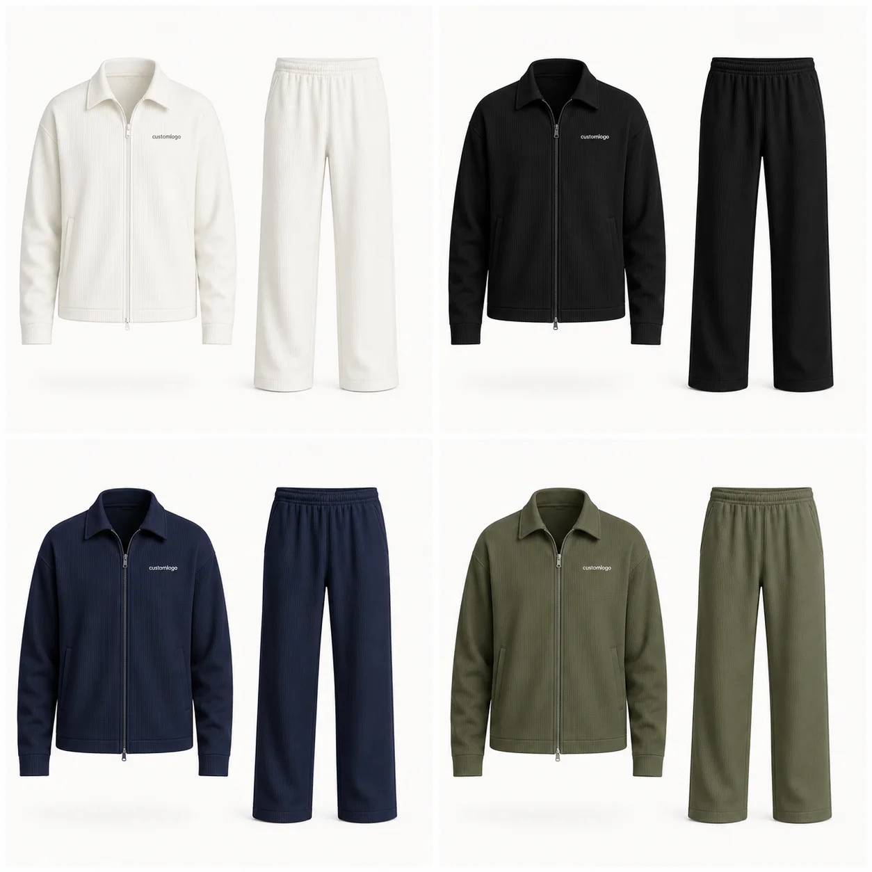 Knit FabricSet Waffle Knit Zip Jacket and Pants for Casual men's wear 2 Piece thumbnail