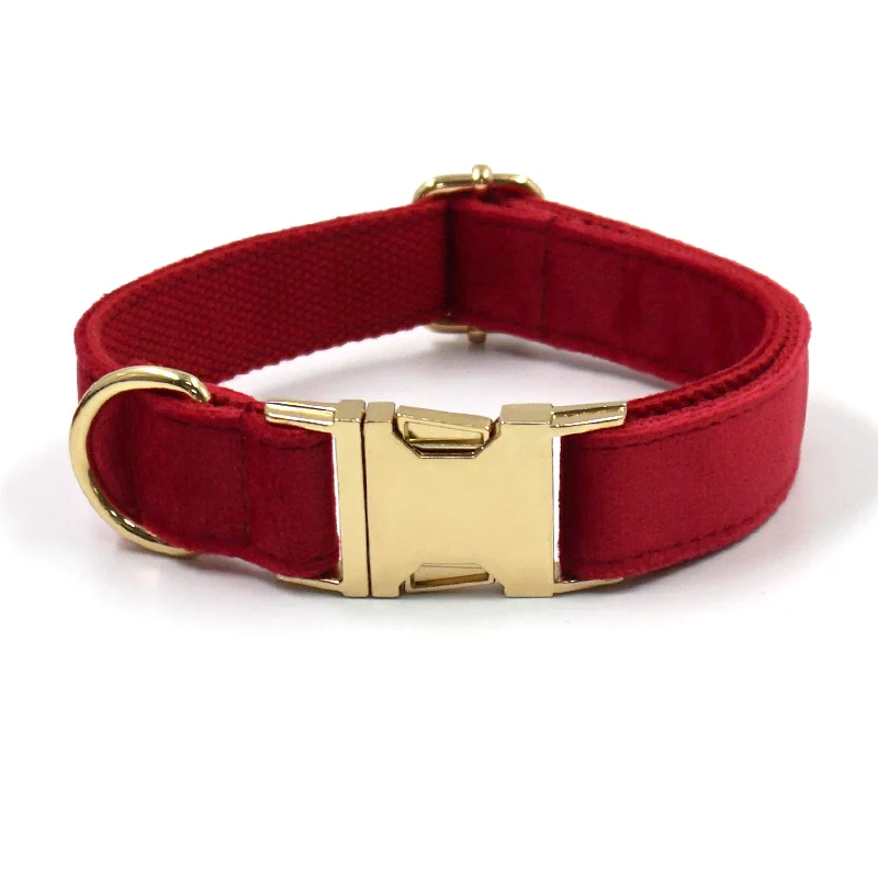 New Arrival Red Velvet Dog Collar and Leash Poop Bag Holder Puppies Accessories - Image 3