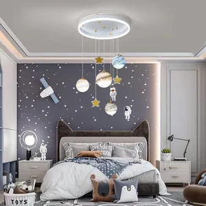 JACKSUN Creative Wandering Earth Princess Room Pendant Lamp for Children's Bedroom Small Iron Space Planet Pendant Lights