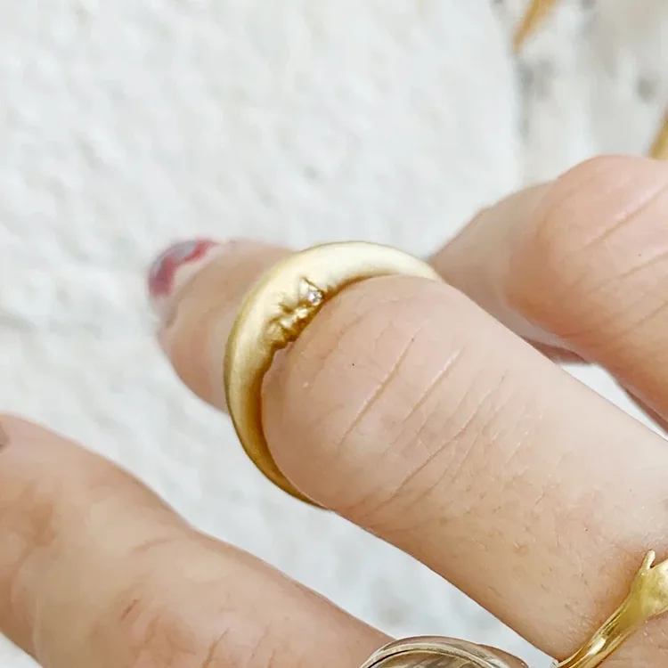 Wholesale Cute Jewelry S925 Sterling Silver 14k Gold Plated Crescent Moon Ring