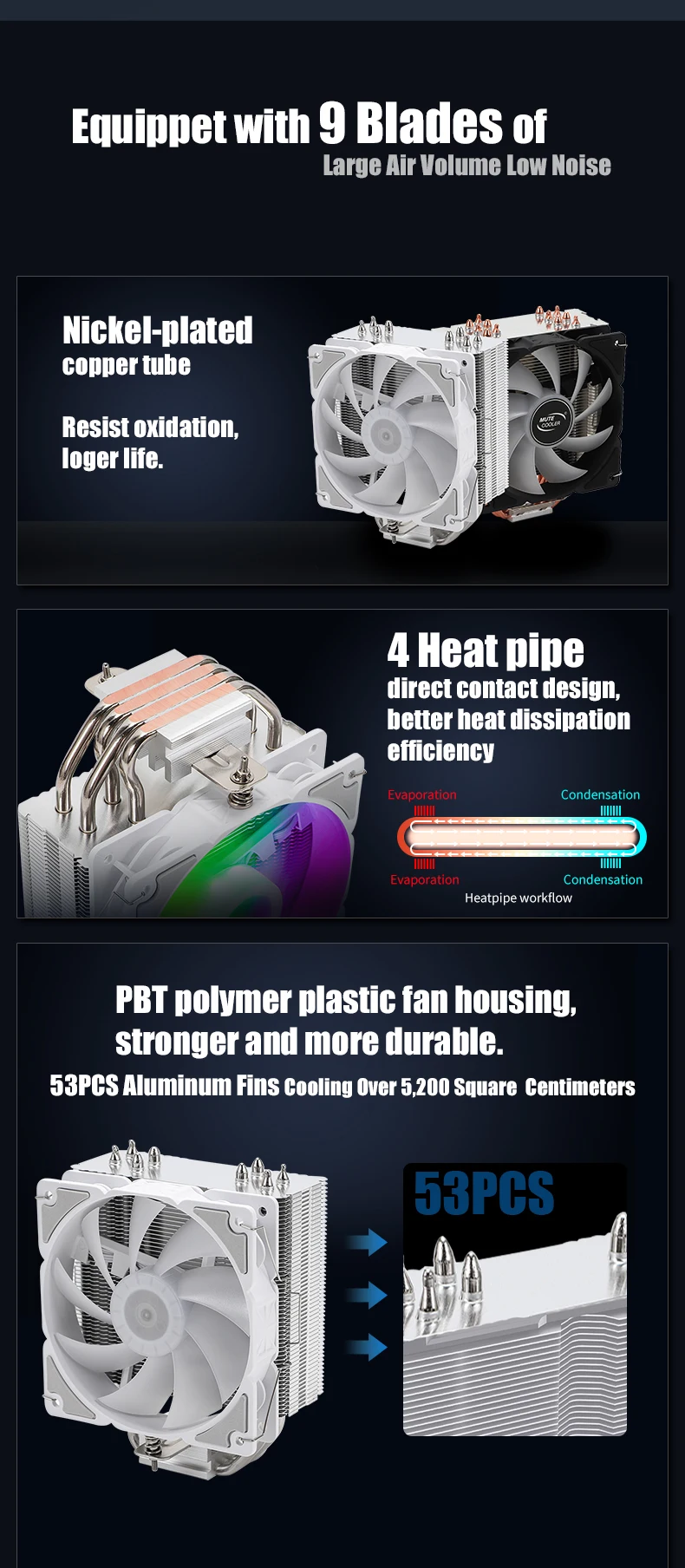 Pc Case Fans 120mm Argb Led Light 4 Heat Pipe Cpu Cooler Case Fan Kit ...