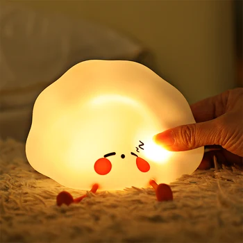 Cute LED Bun Dumpling Cartoon Night Light Modern Small Soft Lamp Rechargeable Power Supply Touch Bedroom Home Holiday Decor