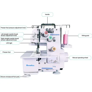 Rosatex 757s 122w Household Double Needle 1300 Sti Three-Thread Interlock Sewing Machine