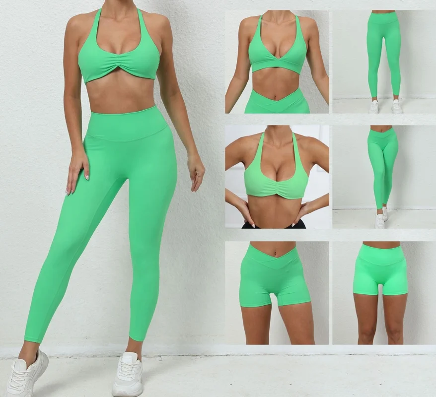 SHINBENE OEM Yoga Sets 2 Piece Halter Backless Bra Yoga Legging Women Gym Fitness Sets