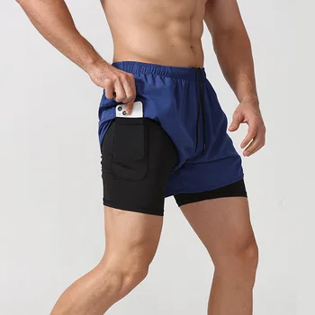 Custom LOGO 2 in 1 Summer Breathable Lining Sports Workout Gym Men's Shorts