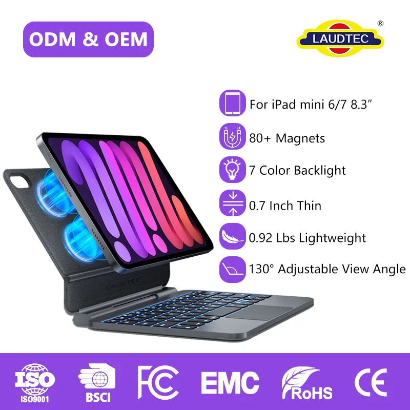 Magnetic Floating Keyboard Case for iPad Mini 6/7 8.3 Inch with Multi-Touch Trackpad 7-Color Backlit Bluetooth Wireless Case