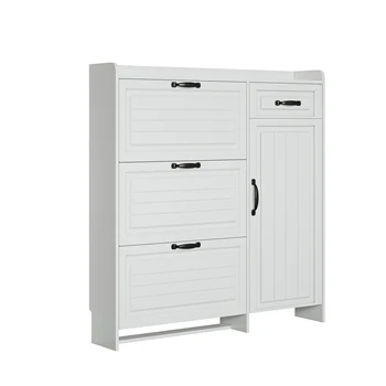 Free Shipping White color shoe cabinet with 4 doors 1 drawers large space for storage