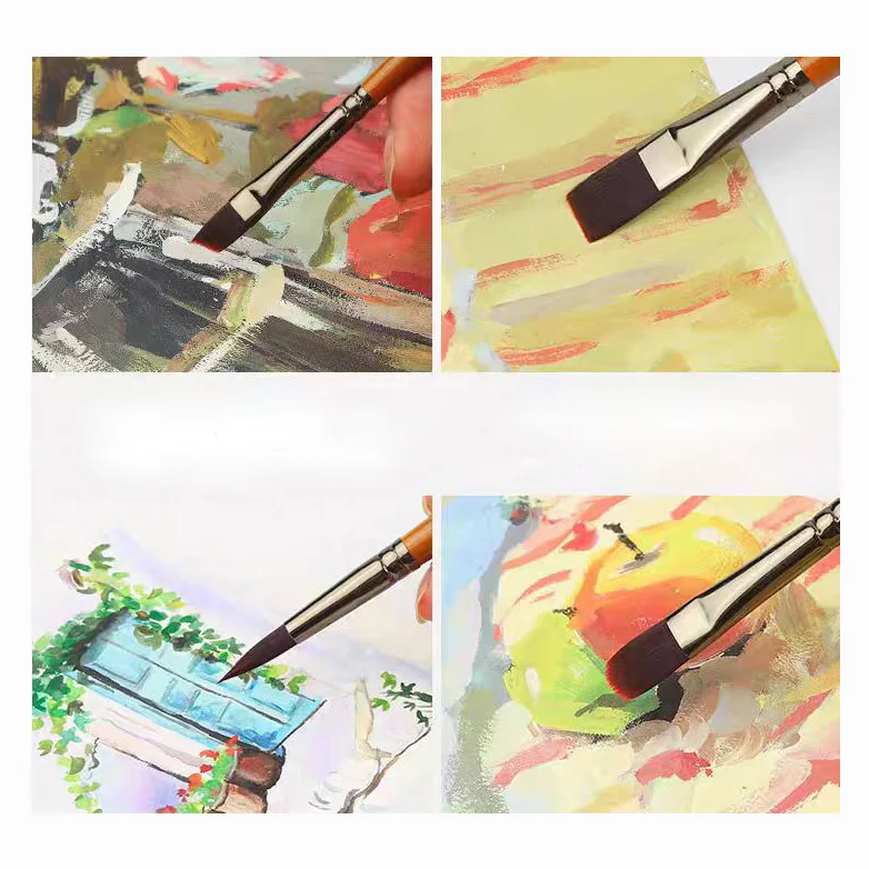 Set 12 Pennelli Pittura Nylon - Per Acrilico, Olio, Acquerello, Manico Legno, Diverse Misure - Foto 8