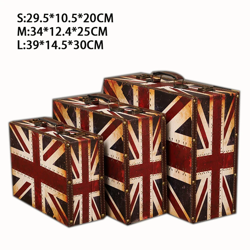 Cheap Europe Style 3 Piece Rustic British Flag Wooden Storage Box Set Antique Wooden Trunk  Storage case