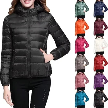 Winter Lightweight Hooded Women's Plus Size Coat Outdoor Winter Jacket Down Jacket Waterproof Woven Standard Satin