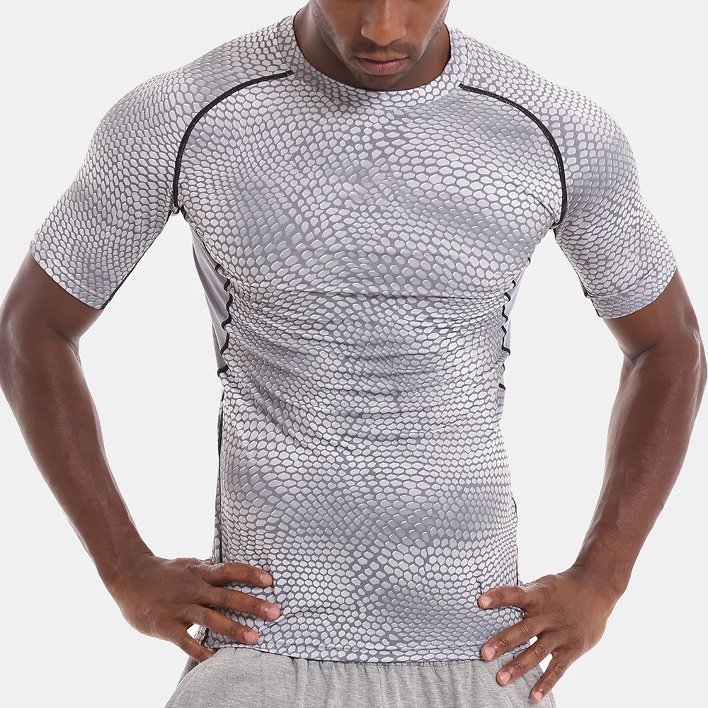 Custom Men Gym Snake Texture Breathable Compression Shirt