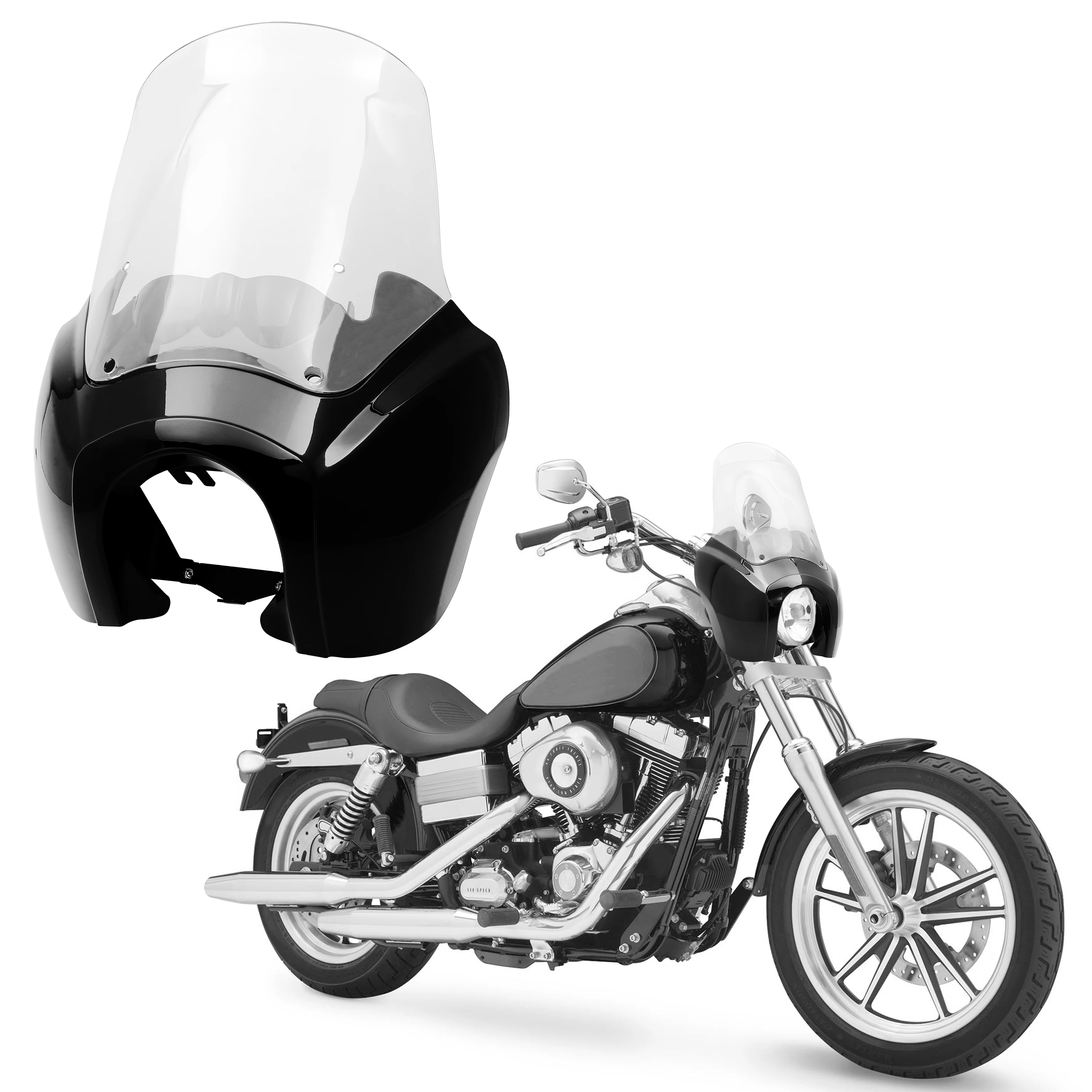 Front Fairing W/ 15" Clear Windshield Fit For Harley Dyna Switchback