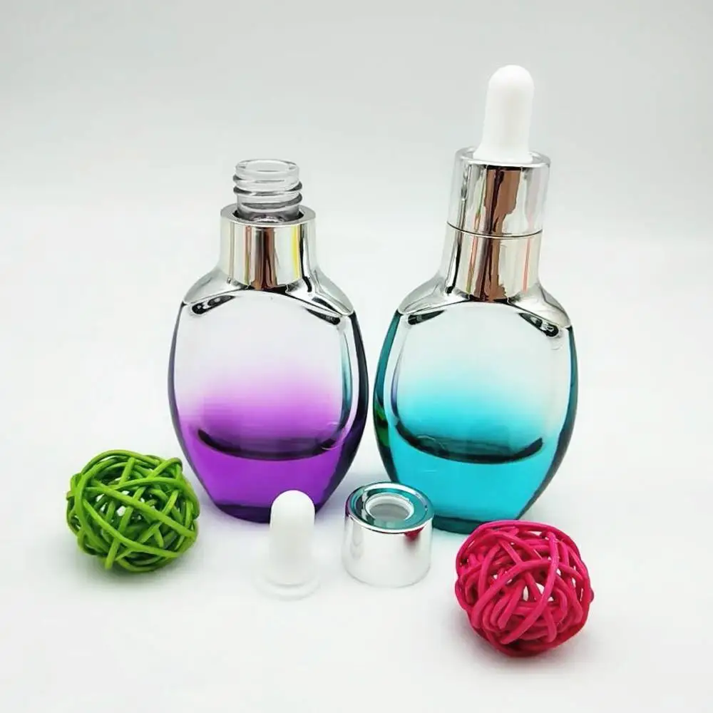 Thick Bottom Luxury 30ml Oblate Elite Fluid Bottles Blue Glass Bottle for Essence With White Dropper