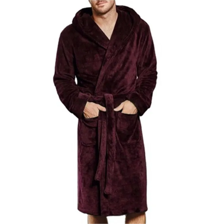 Extended winter nightgown with long sleeves in extra thick hooded pouch for warm men bridesmaid robes