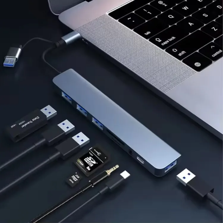 Dongle Docking Station USB 3.0/2.0 Ports Type-C Hub Adapter 3.5-mm Jack for USB C PC/Samsung S8-10/Huawei Mate10/P20/P30