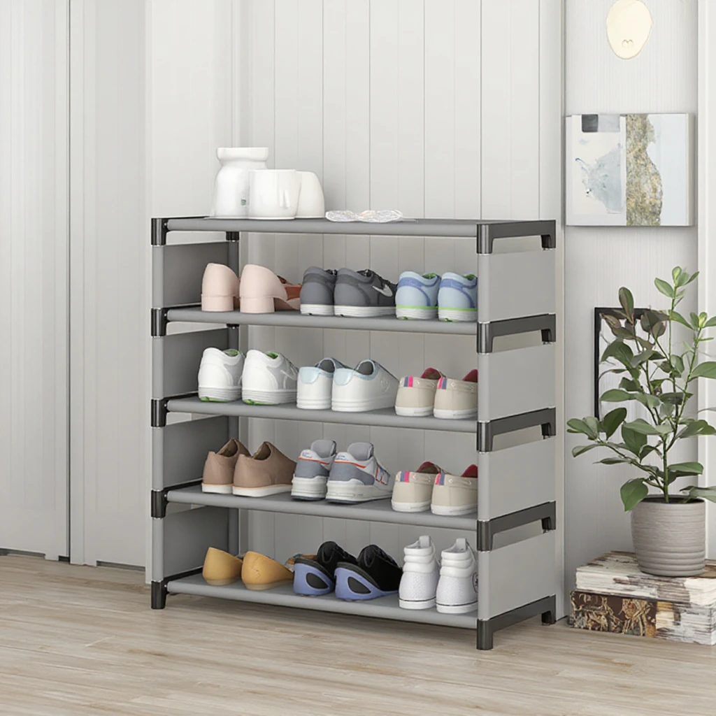 Customizable 3/4/5-Layer Metal Shoe Rack Grey Side Section Shoe Stand for Entryway & Living Room Multi-Use for Bags