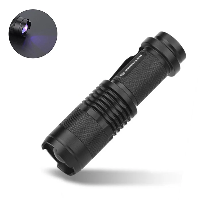 portable ultraviolet flashlight zoomable LED UV torch light with clip