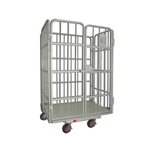 Collapsible industrial cargo logistic cart storage nesting supermarket material handling steel mesh cage trolley