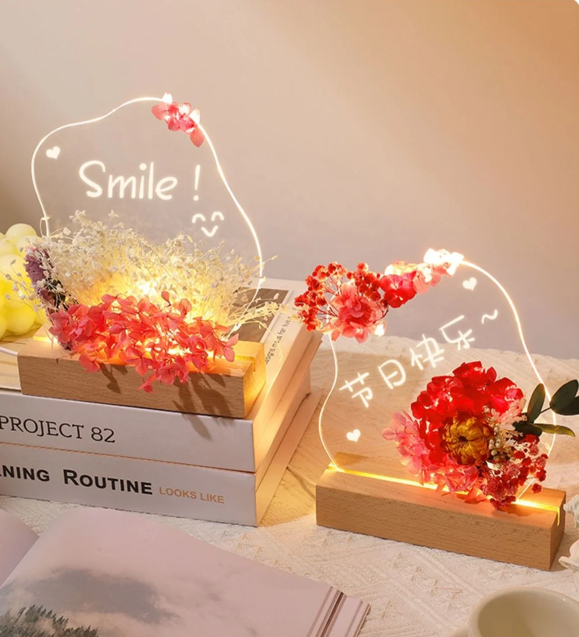 Diy Led Message Board With Flower 3d Night Light Acrylic Writing Board Led Light For Valentine's