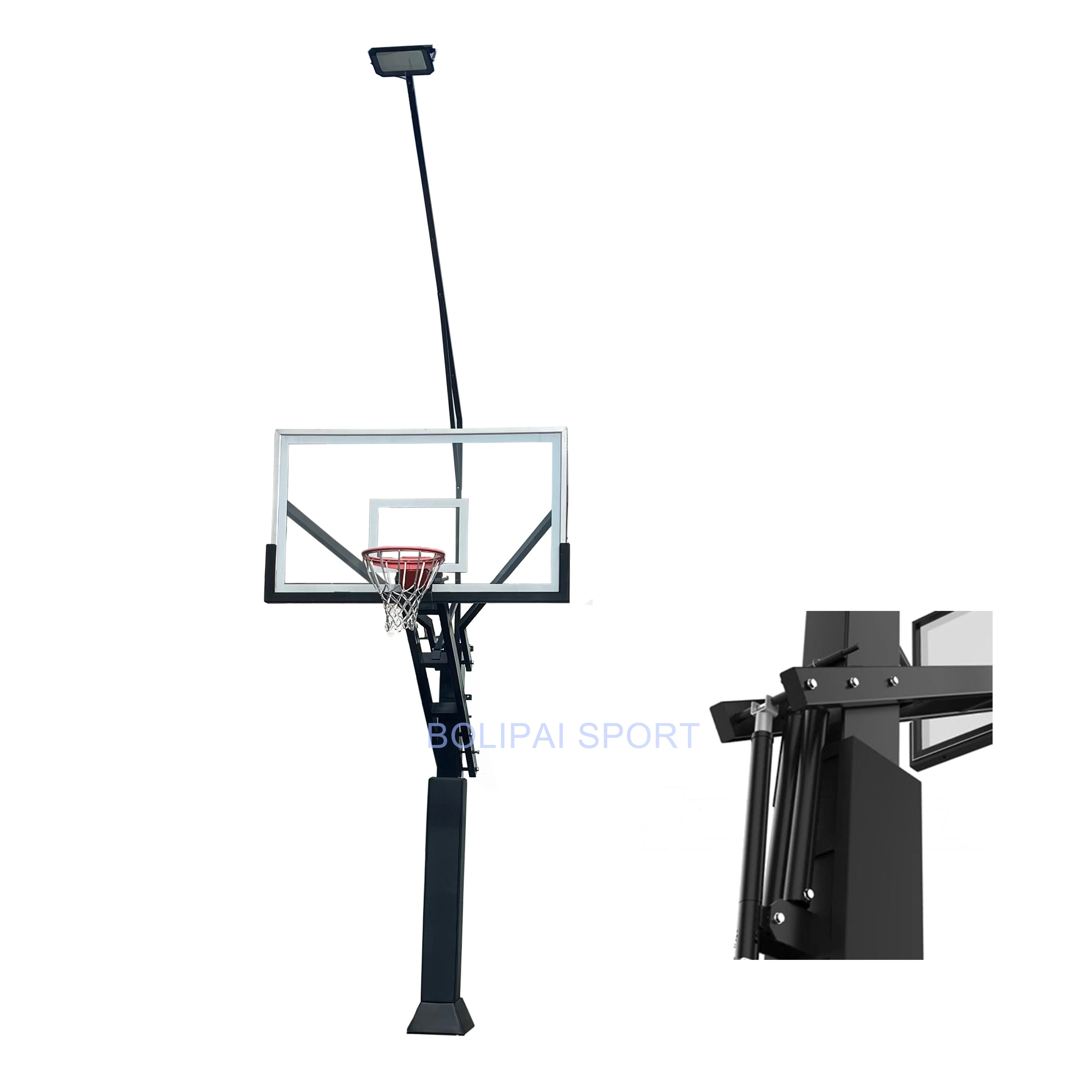 Made in China Inground Height Adjustable Basketball Hoop Stand Outdoor Basket Ball Pole with Light