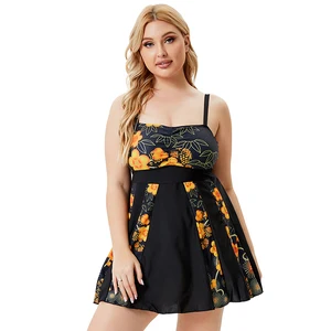 New Plus Size Tankini Set Swimsuits Chubby Women High Waist Big Breast Two Piece Swimwear Swim Dress Bathing Suit