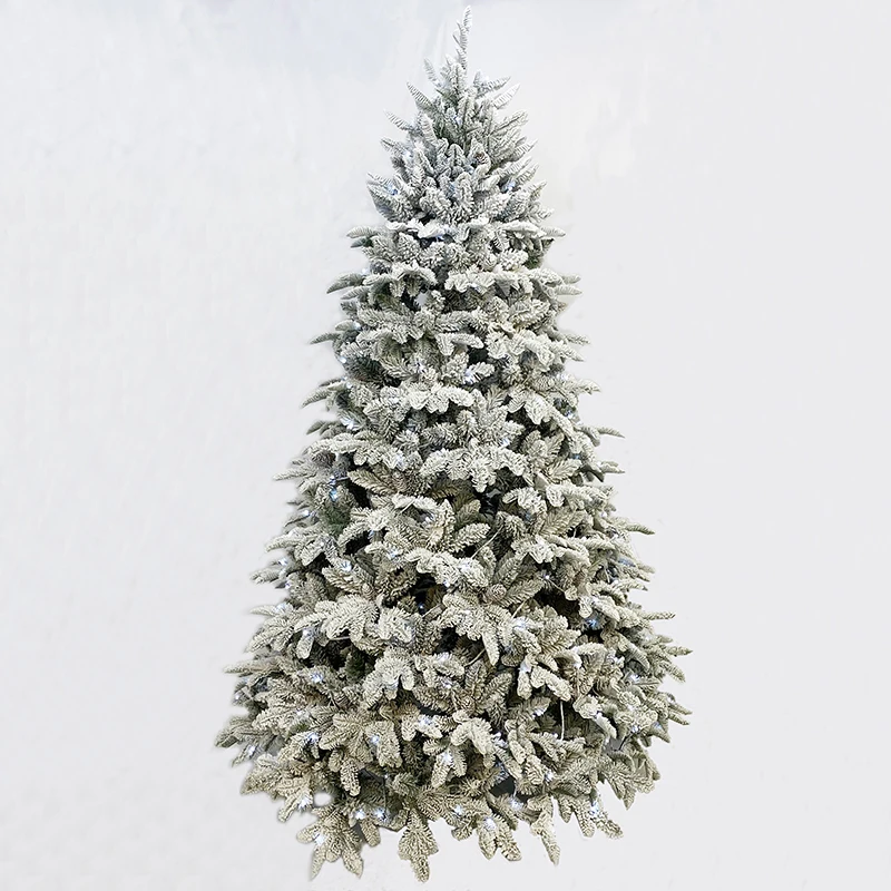 210cm Hot Sale White Heavy Snow Flock Christmas Tree Luxury Indoor Ornament with Cold White LED Lights for Home or Holiday Use