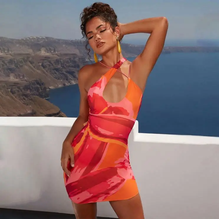 Plus Size Two Piece Set - Stretch Halter Camouflage Dress