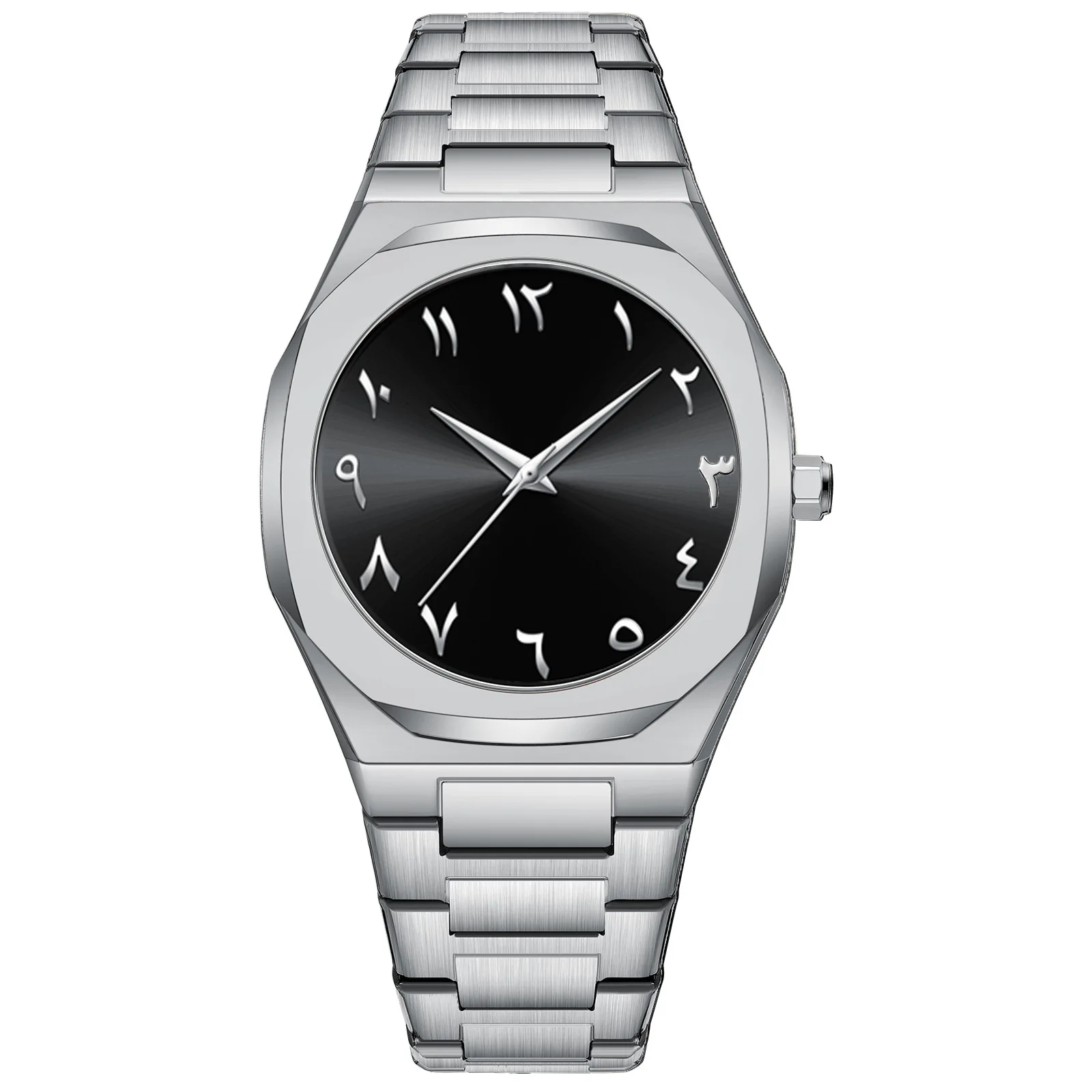 Stainless Montre Arabe Homme 813BW Black Stainless Steel Men's