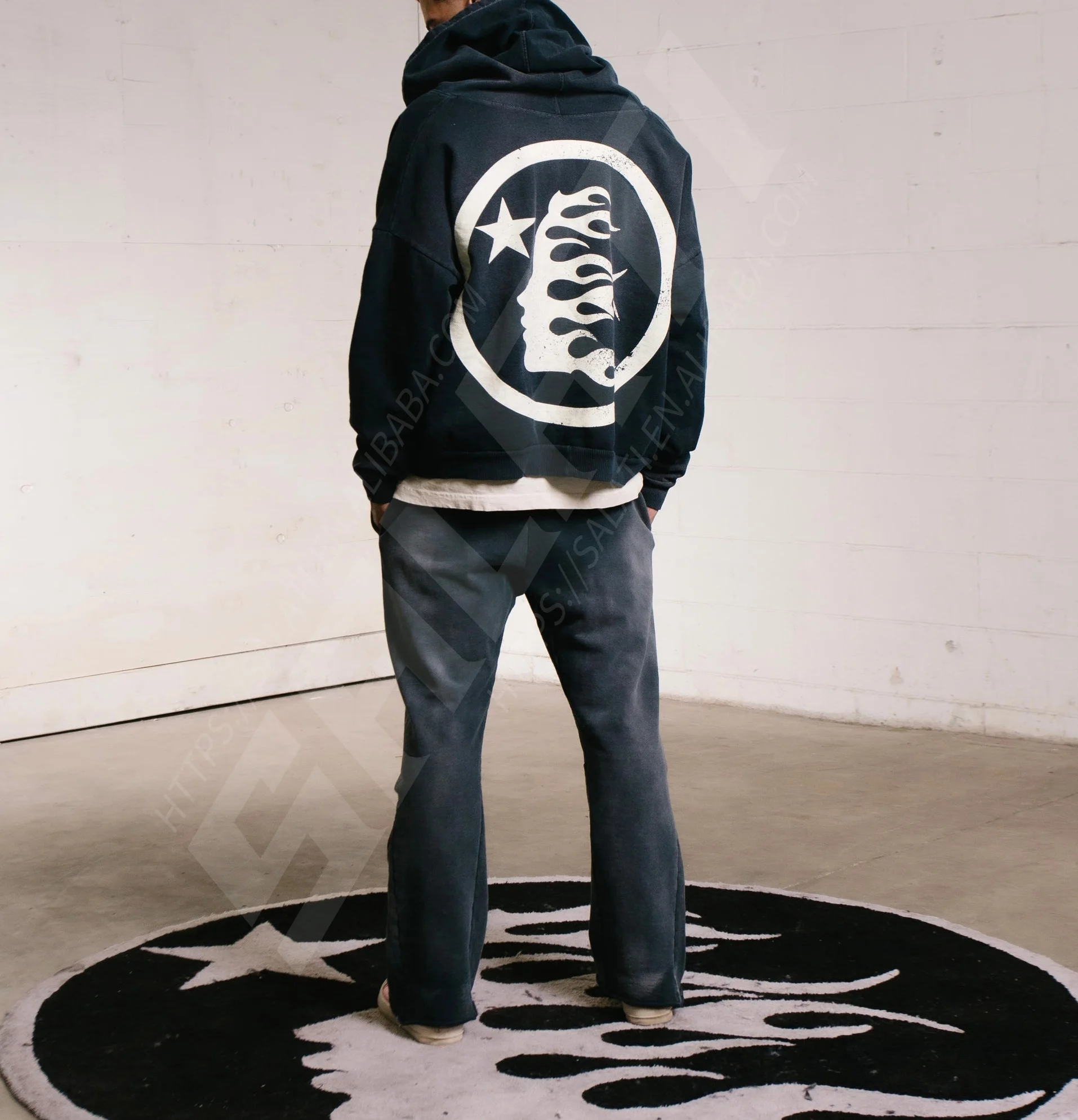 Pullover Printed Sweatshirts Custom Cotton French Terry Vintage Washed Distressed Acid Wash Oversized Cropped Zip up Hoodies Men gallery 3