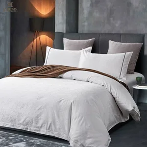 Dubai Market Luxury Geometric Jacquard 100% Cotton Comfortable Bedroom Sheets White Hotel Bedding Set