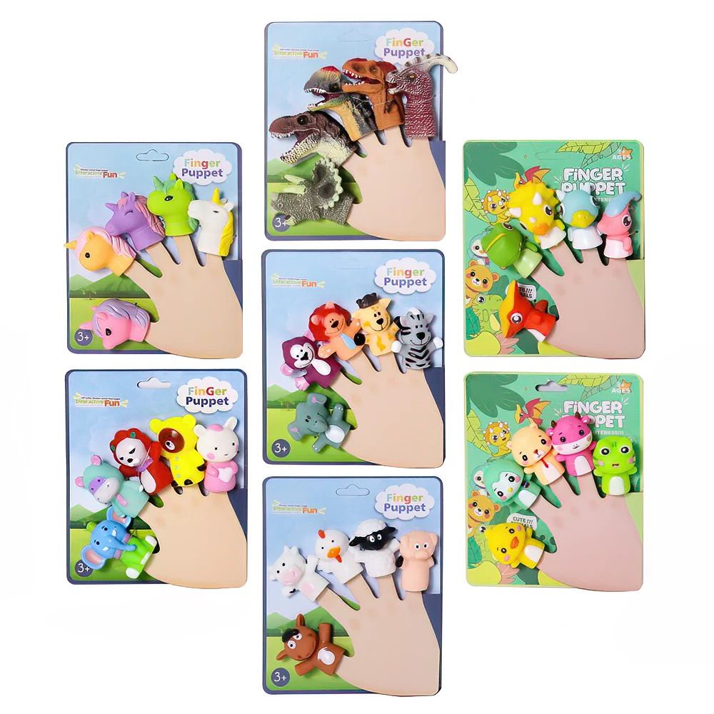 Pretend Play Cute Cartoon Soft Plastic Toy Vinyl Animal Hand Finger Puppet Set for