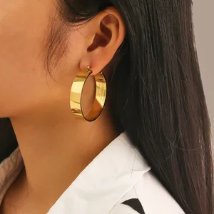 MW Minimalist Stainless SteelGold-Plated Wide Huggie Earrings: Women's Ins-Style Jewelry Accessory