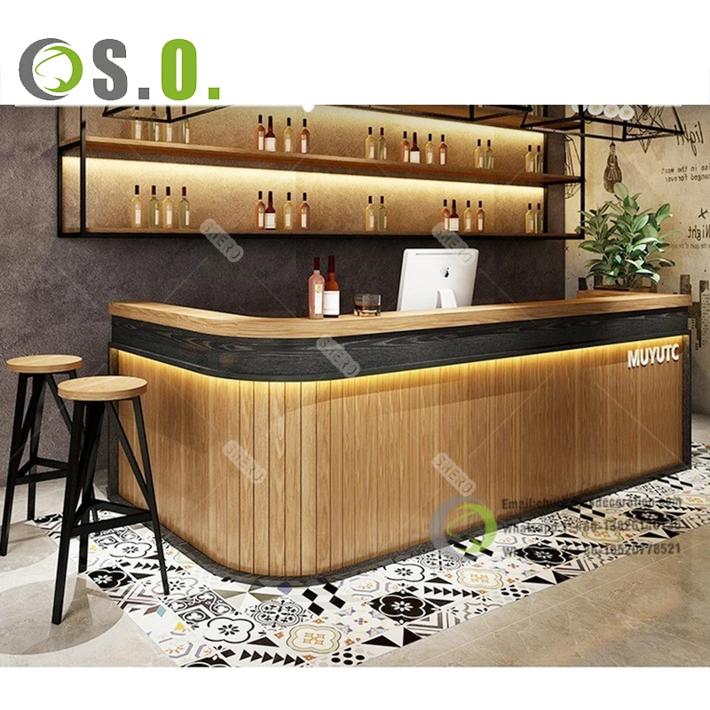 Customized Modern Milk Tea Shop Kiosk Interior Operation Bar Counter Table  Wooden Decoration Milk Tea Shop Counter - Main Image
