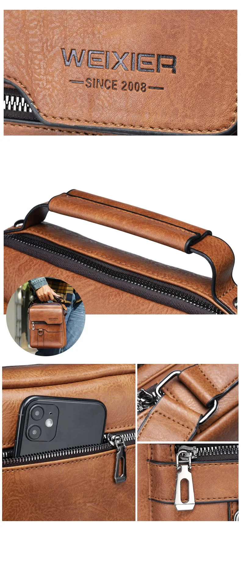 Big Capacity Men's Business PU Leather Messenger Handbag Casual Outdoor Portable Sport Shoulder Bag Backpack