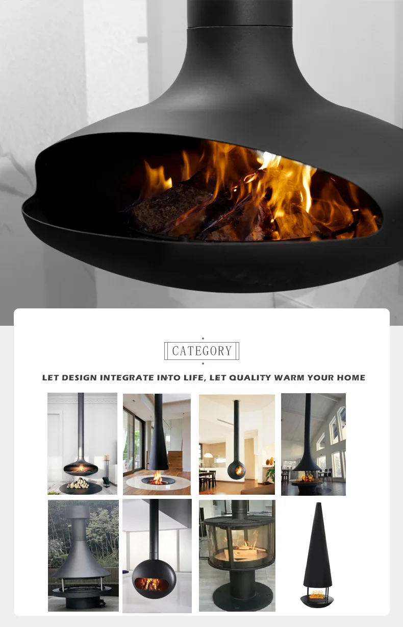 inno fire wood burning suspended cocoon matte black real fire hanging fireplace