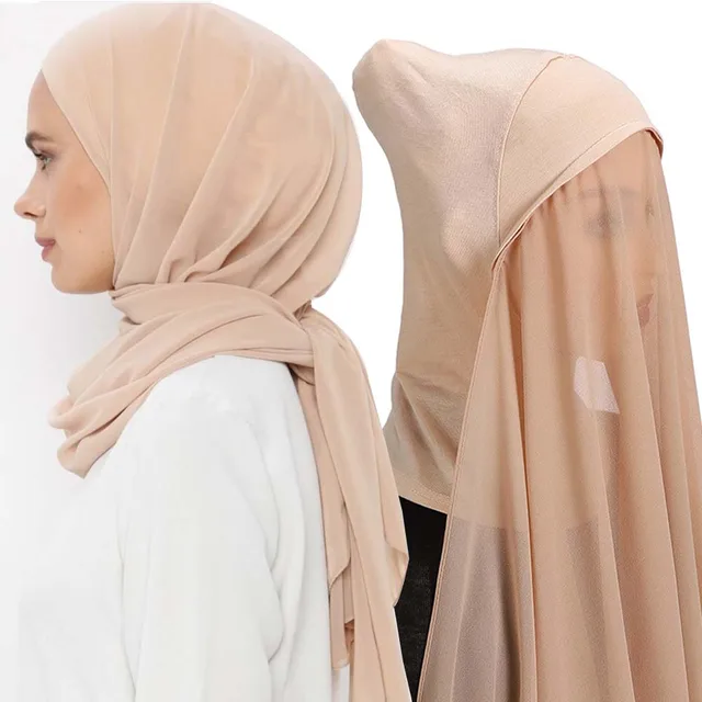 2024 wholesale supplier turkey fashion muslim women shawl headscarf 2 in 1 jersey inner caps chiffon Instant hijab