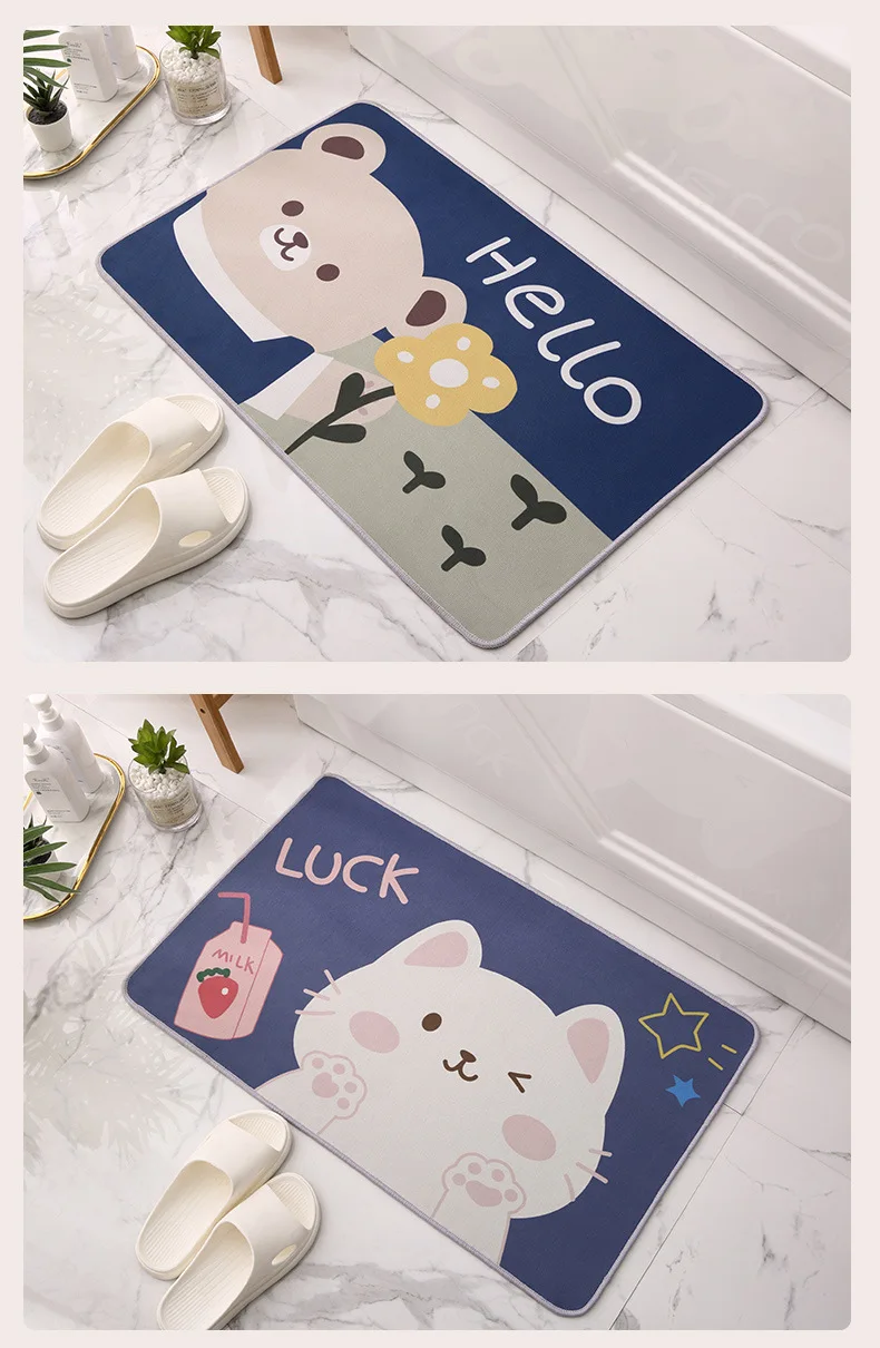 OEM Customizable Cartoon Bathroom Mats Waterproof Non-Slip Kitchen Living Room Floor Mat Heat Transfer Hotel Home Absorbent details