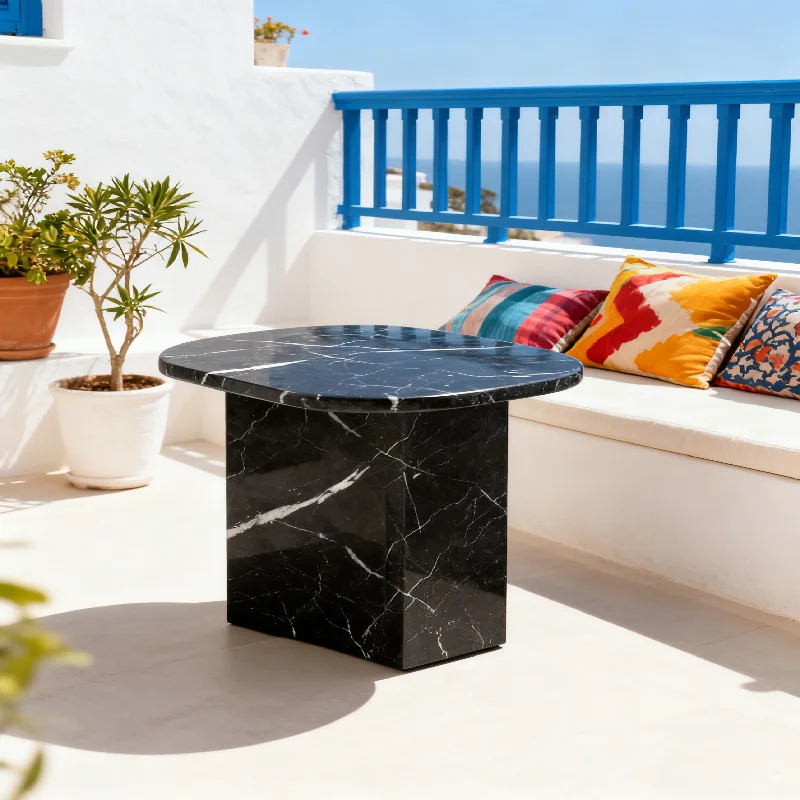 Nero Marquina marmari tosh ko'prik stoli, moslashtirilgan luks tabiiy marmar yon stoli, qora marmar ko'prik yon stoli