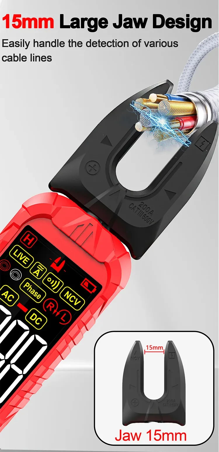 Smart digital clamp meter for accurate electrical measurements Measures AC/DC current, voltage, resistance, and continuity Non-contact current measurement using clamp (no wire cutting required) Auto-ranging function for easy and fast operation LCD display with backlight for clear readings in low light Supports additional features like NCV (non-contact voltage), diode test & data hold Compact, portable design – ideal for electricians & technicians Suitable for home, industrial, and maintenance use
