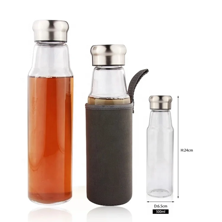 Custom Logo 600ml 750ml 1000ml Reusable High Borosilicate Glass Water Bottle With Lid