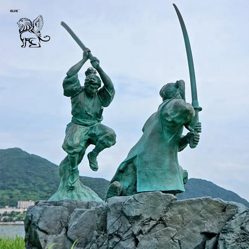 BLVE Outdoor Decoration Famous Large Garden Metal Copper Bronze Japanese Samurai Statue With Horse Sculpture