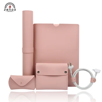 Zenos New Arrival Candy Color Pu Leather 5 In 1 Laptop Bag With Sleeve Bag Mouse Pouch  Power Pouch Cord Band For MacBook Pro