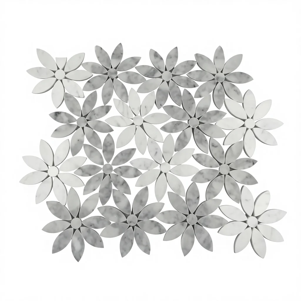 Wonderful Flower Stone Mosaic Art Design for Kitchen Pool Living Room and Interior Wall Decor Resin and Marble Material Tile