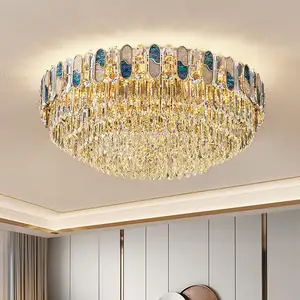 Zeal Lighting Living Room Hotel Modern Luxury Led Round Crystal Ceiling Lights Fixtures with Remote Control