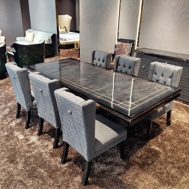 Modern Luxury Rectangular Dining Table with Chair Set  Dining Room Home Furniture
